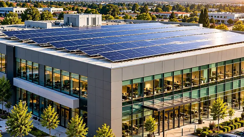 Edificio per uffici con impianto fotovoltaico sul tetto piano